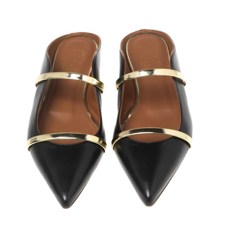 Pre Owned Malone Souliers Black Leather Maureen Flat Mule Size 38
