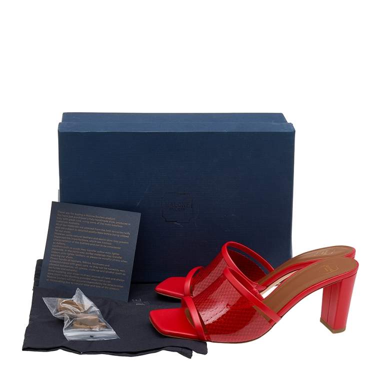 Pre Owned Malone Souliers Red PVC And Leather Demi Slide Sandals Size 39