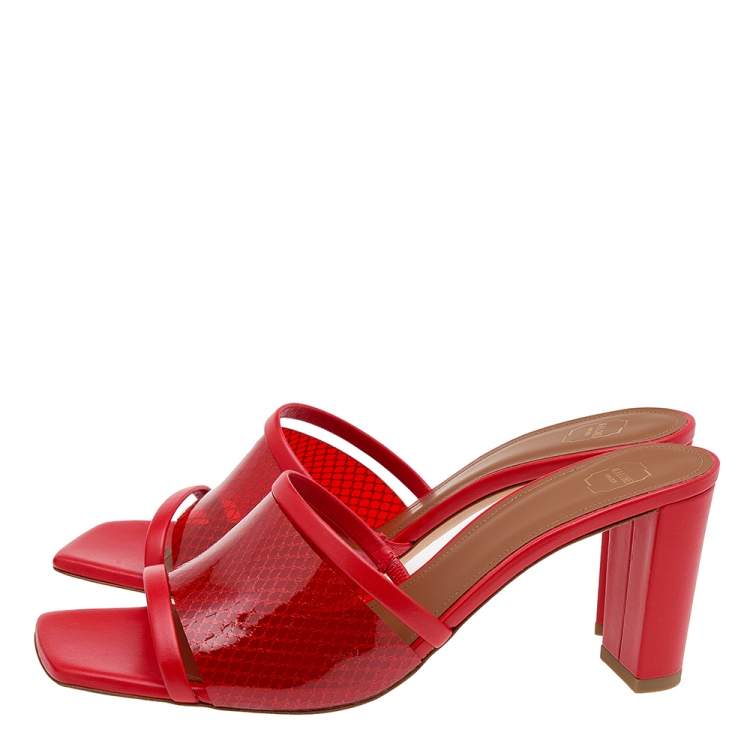 Pre Owned Malone Souliers Red PVC And Leather Demi Slide Sandals Size 39