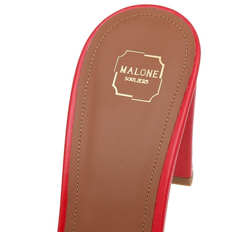 Pre Owned Malone Souliers Red PVC And Leather Demi Slide Sandals Size 39