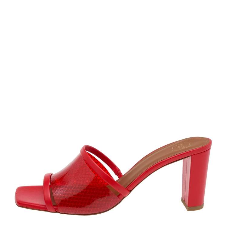 Pre Owned Malone Souliers Red PVC And Leather Demi Slide Sandals Size 39