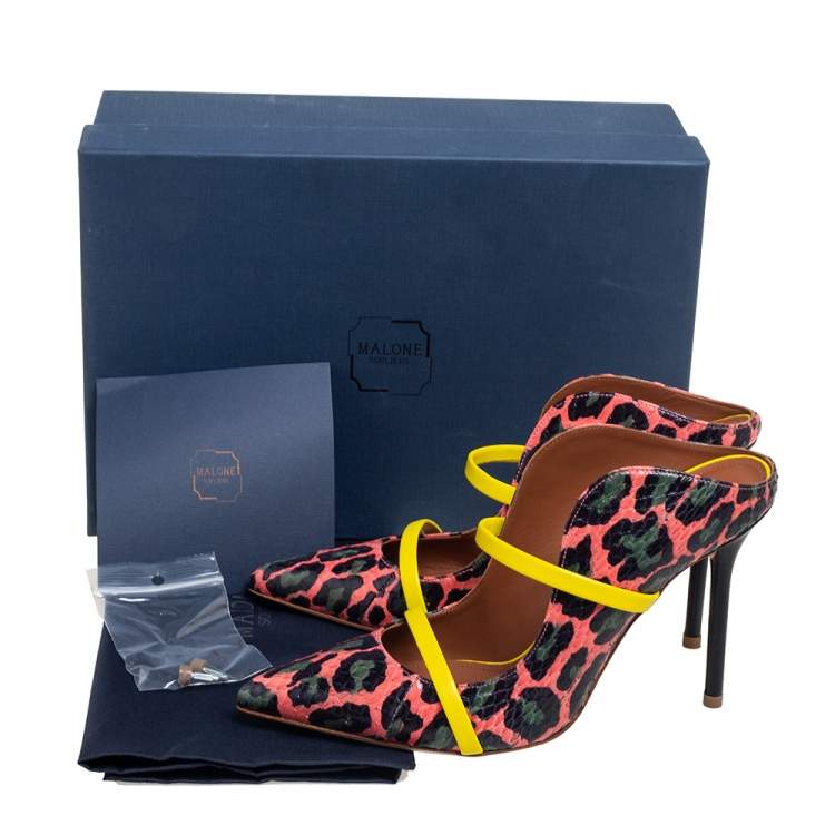 Pre Owned Malone Souliers Multicolor Leopard Print Python And Leather Maureen Mules Size 37