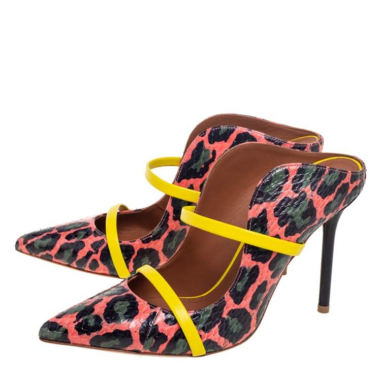 Pre Owned Malone Souliers Multicolor Leopard Print Python And Leather Maureen Mules Size 37