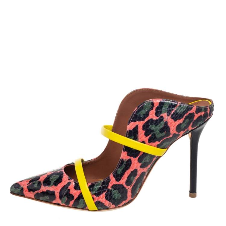 Pre Owned Malone Souliers Multicolor Leopard Print Python And Leather Maureen Mules Size 37