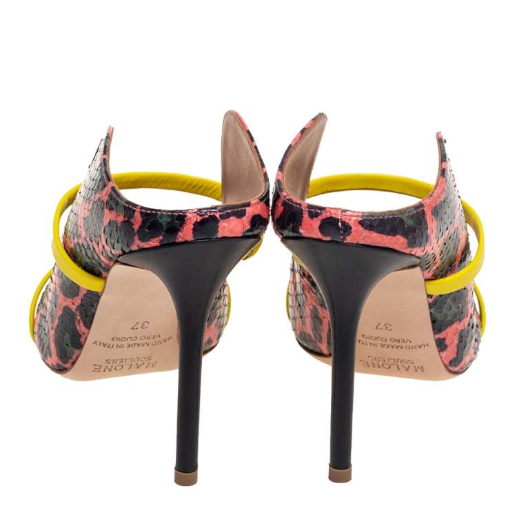 Pre Owned Malone Souliers Multicolor Leopard Print Python And Leather Maureen Mules Size 37