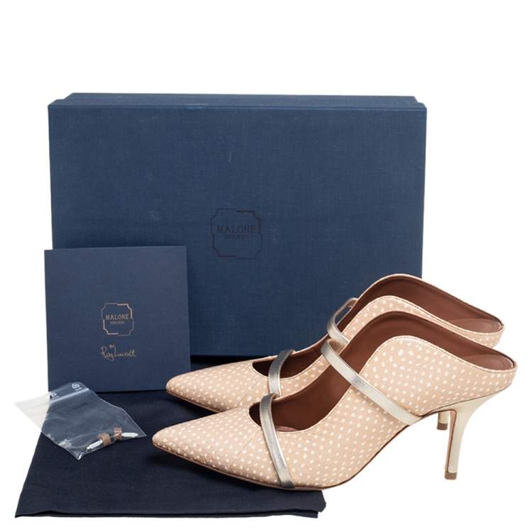 Pre Owned Malone Souliers Gold/Beige Snakeskin Embossed Leather Maureen Mule Sandals Size 37.5