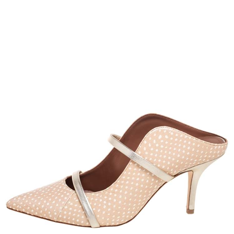 Pre Owned Malone Souliers Gold/Beige Snakeskin Embossed Leather Maureen Mule Sandals Size 37.5