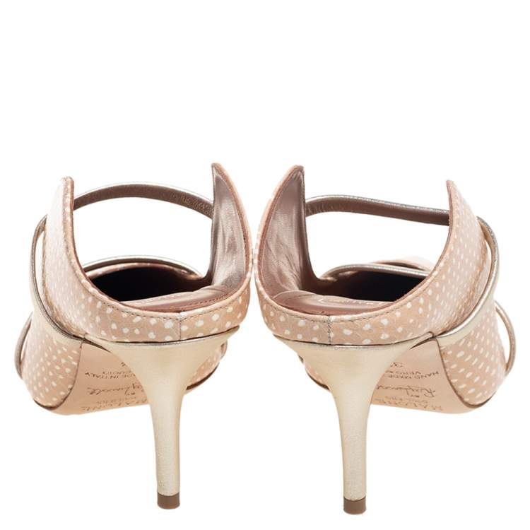 Pre Owned Malone Souliers Gold/Beige Snakeskin Embossed Leather Maureen Mule Sandals Size 37.5