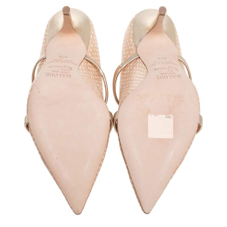 Pre Owned Malone Souliers Gold/Beige Snakeskin Embossed Leather Maureen Mule Sandals Size 37.5