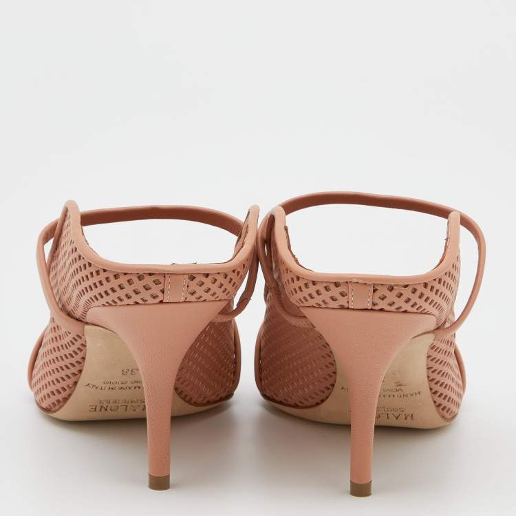 Pre Owned Malone Souliers Peach Perforated Leather Maureen Pointed Toe Mules Size 38