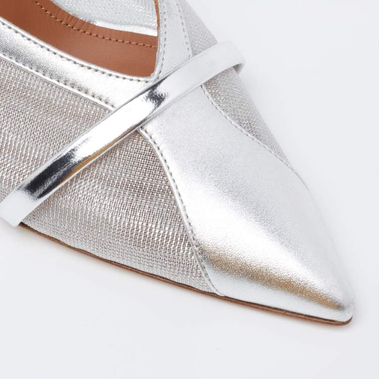 Pre Owned Malone Souliers Silver Mesh and Leather Bobbi Mules Size 39