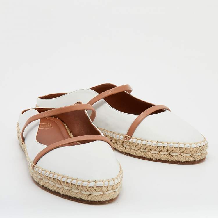Pre Owned Malone Souliers White/Beige Leather Sienna Flat Espadrille Mules Size 39