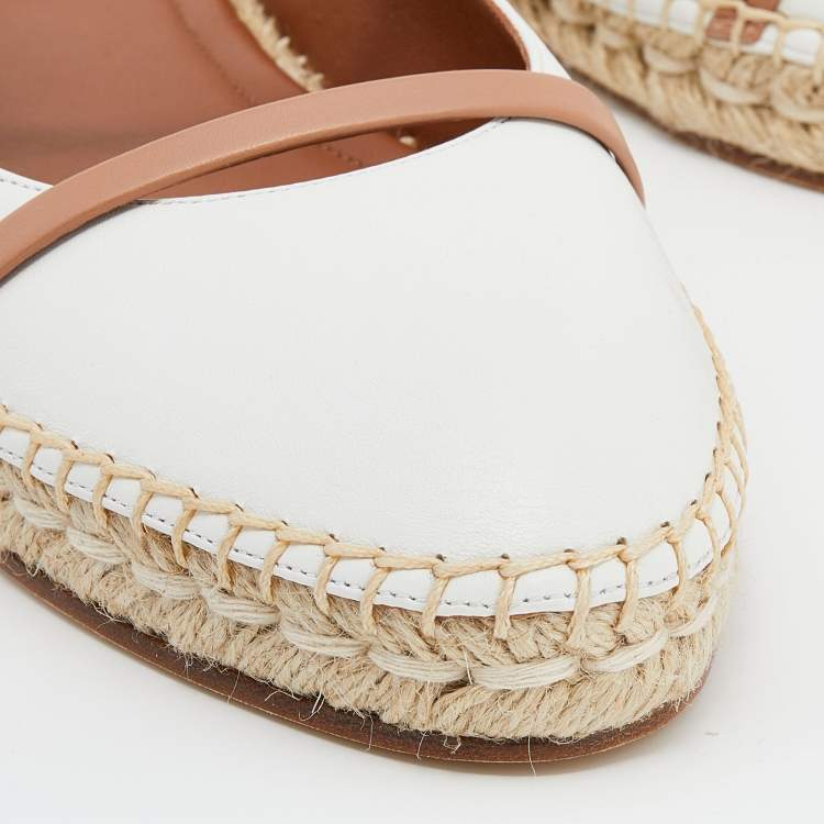 Pre Owned Malone Souliers White/Beige Leather Sienna Flat Espadrille Mules Size 39
