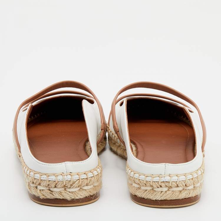 Pre Owned Malone Souliers White/Beige Leather Sienna Flat Espadrille Mules Size 39
