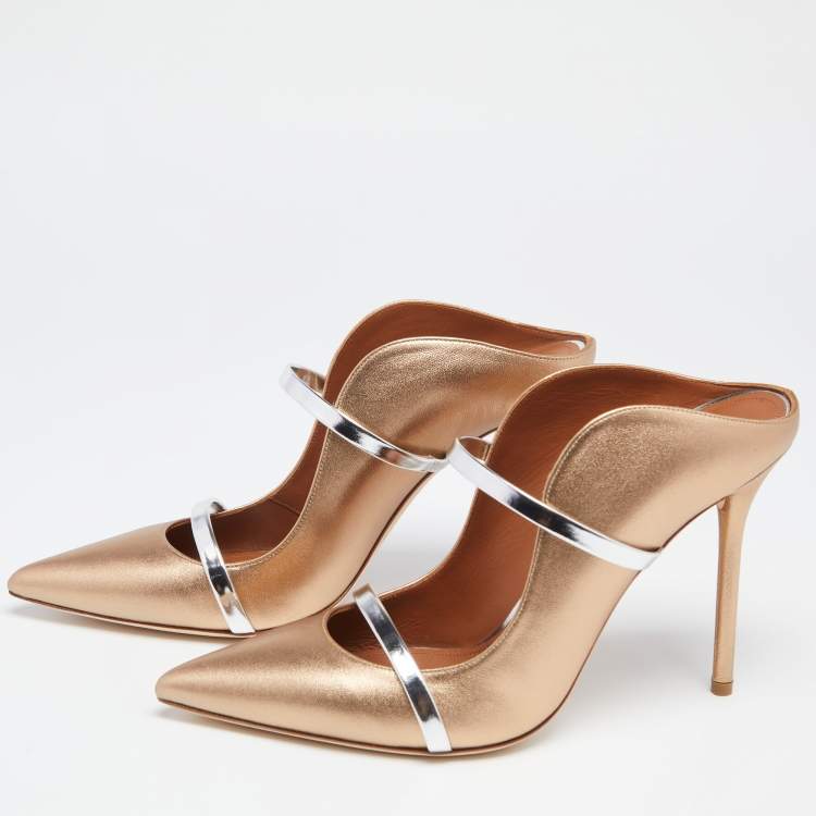 Pre Owned Malone Souliers Gold Leather Maureen  Sandals Size 40
