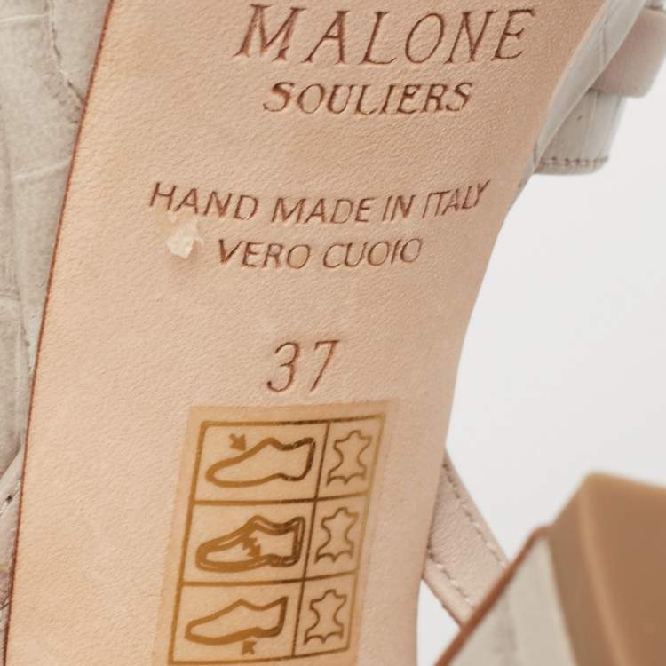 Pre Owned Malone Souliers Grey Croc Embossed Leather And Leather  Mila Ankle Strap Platform Sandals Size 37