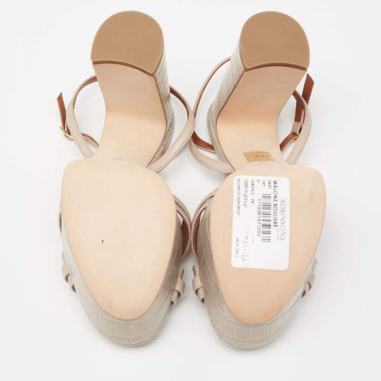 Pre Owned Malone Souliers Grey Croc Embossed Leather And Leather  Mila Ankle Strap Platform Sandals Size 37