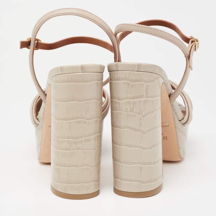 Pre Owned Malone Souliers Grey Croc Embossed Leather And Leather  Mila Ankle Strap Platform Sandals Size 37