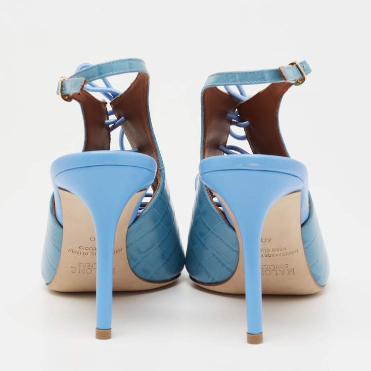 Pre Owned Malone Souliers Blue Croc Embossed Leather Alessandra Sandals Size 40