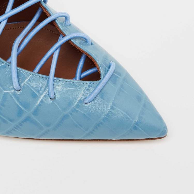 Pre Owned Malone Souliers Blue Croc Embossed Leather Alessandra Sandals Size 40