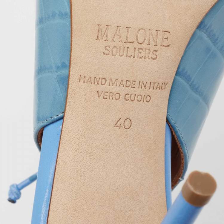 Pre Owned Malone Souliers Blue Croc Embossed Leather Alessandra Sandals Size 40