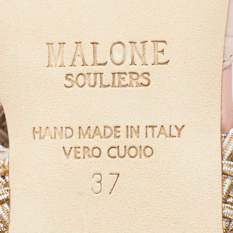 Pre Owned Malone Souliers Pink Croc Embossed Leather and Fabric Maisie Mule Flats Size 37