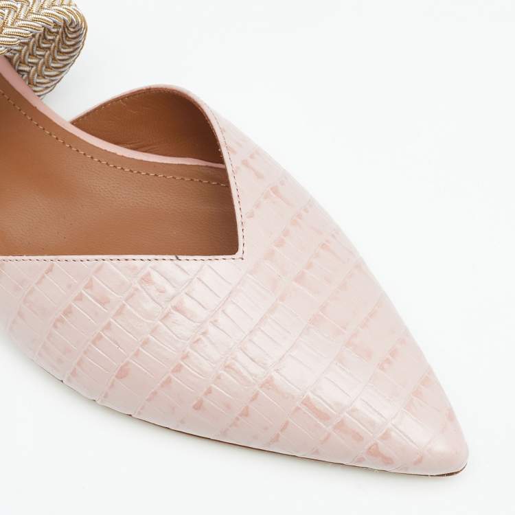 Pre Owned Malone Souliers Pink Croc Embossed Leather and Fabric Maisie Mule Flats Size 37