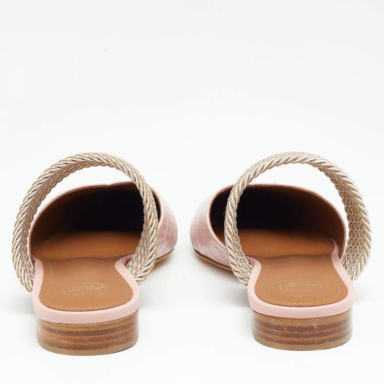 Pre Owned Malone Souliers Pink Croc Embossed Leather and Fabric Maisie Mule Flats Size 37