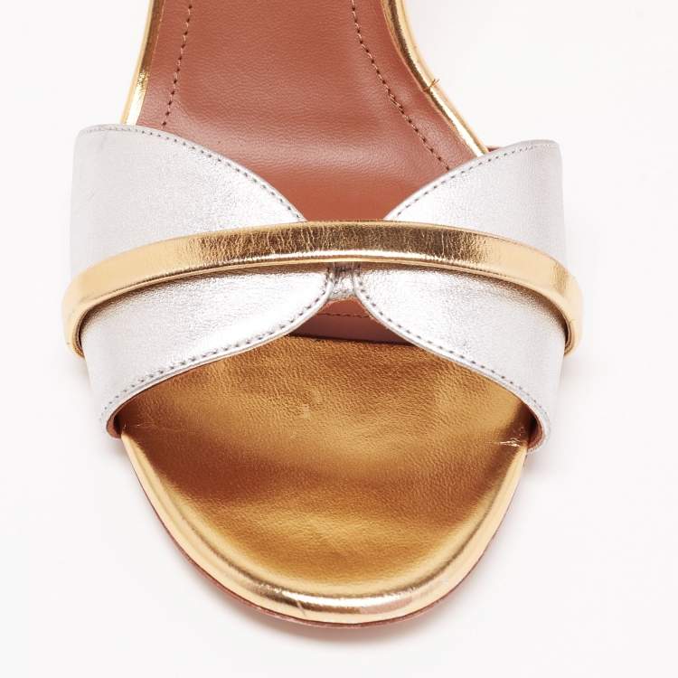 مملوكة مسبقًا Malone Souliers Silver/Gold Leather Honey Ankle-Strap Sandals Size 41