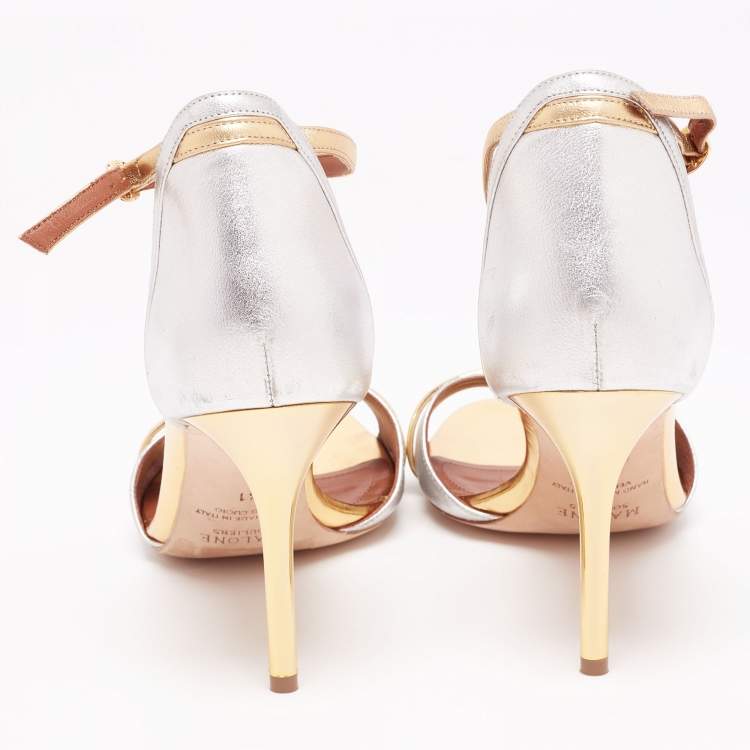 مملوكة مسبقًا Malone Souliers Silver/Gold Leather Honey Ankle-Strap Sandals Size 41