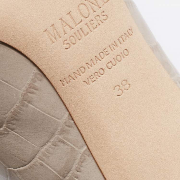 Pre Owned Malone Souliers Grey Croc Embossed Leather Mules Size 38