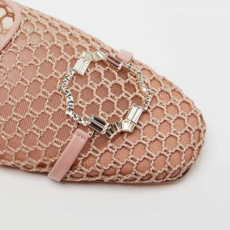 مملوكة مسبقًا Malone Souliers Pink Mesh and Leather Crystal Embellished Flat Mules Size 40