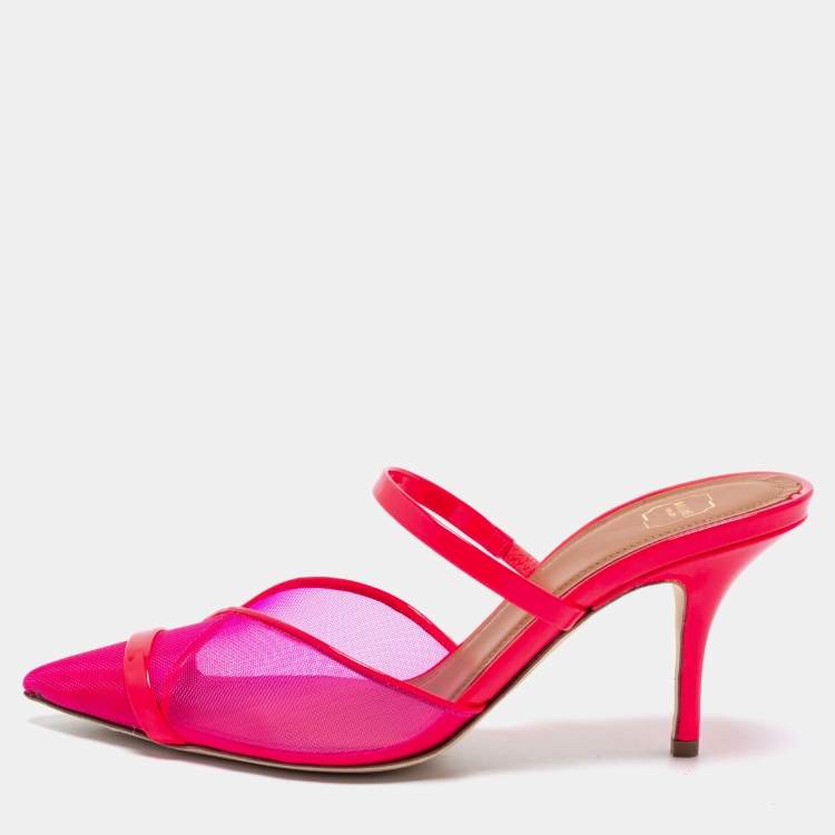 مملوكة مسبقًا Malone Souliers Pink Mesh and Patent Clio Mule Size 38