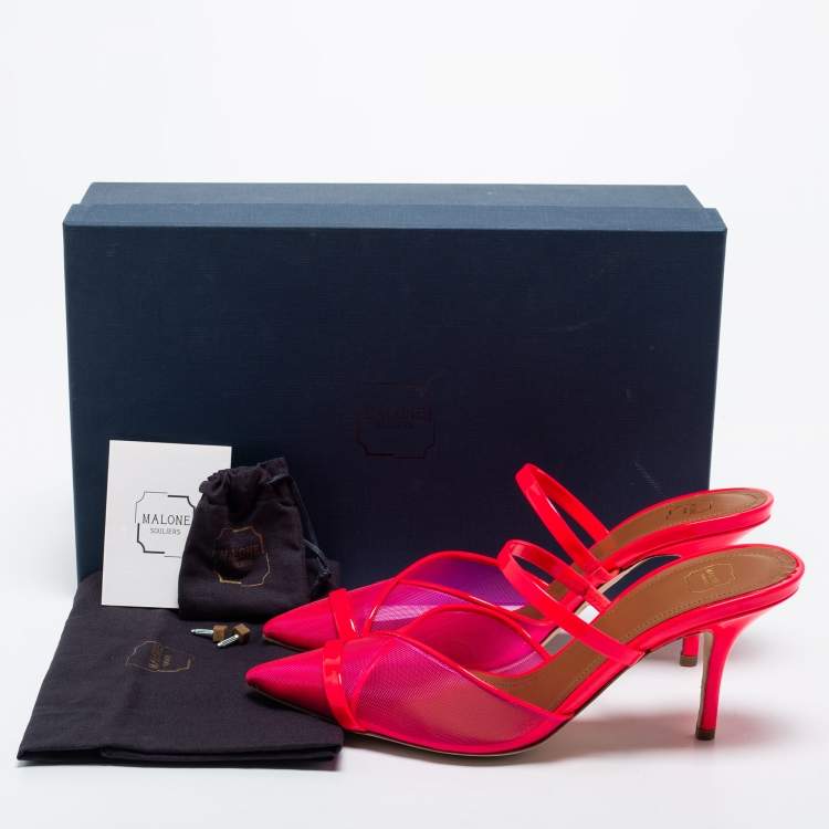 مملوكة مسبقًا Malone Souliers Pink Mesh and Patent Clio Mule Size 38