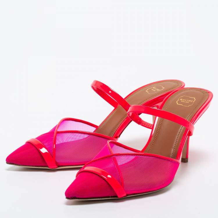 مملوكة مسبقًا Malone Souliers Pink Mesh and Patent Clio Mule Size 38