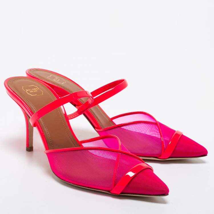 مملوكة مسبقًا Malone Souliers Pink Mesh and Patent Clio Mule Size 38