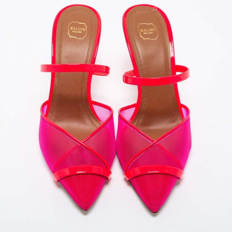 مملوكة مسبقًا Malone Souliers Pink Mesh and Patent Clio Mule Size 38