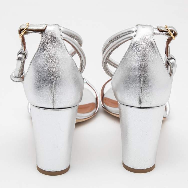 مملوكة مسبقًا Malone Souliers Silver Leather Ankle Strap  Sandals Size 41