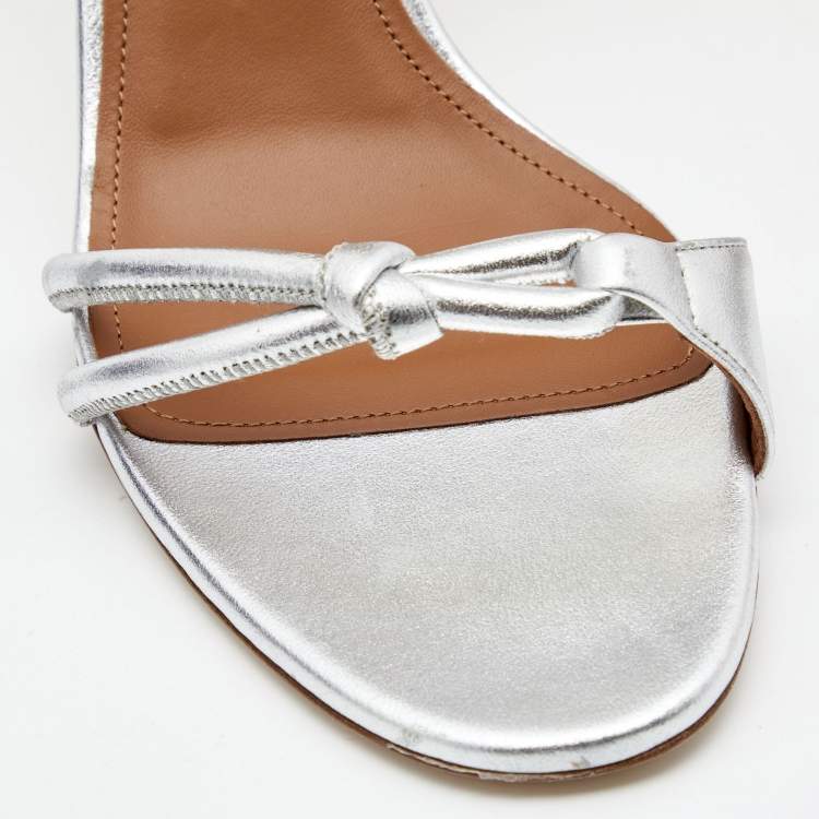 مملوكة مسبقًا Malone Souliers Silver Leather Ankle Strap  Sandals Size 41