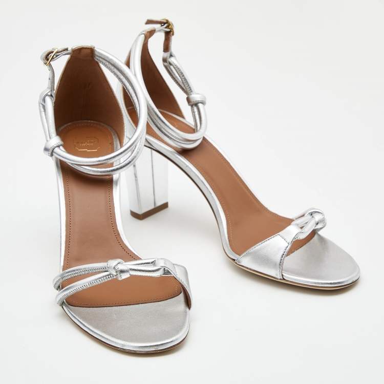 مملوكة مسبقًا Malone Souliers Silver Leather Ankle Strap  Sandals Size 41