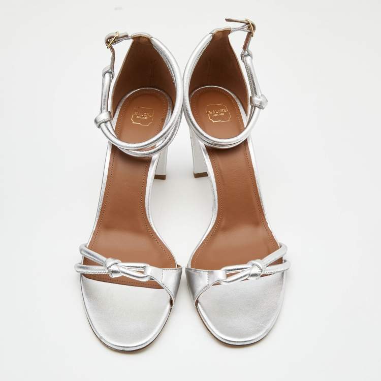 مملوكة مسبقًا Malone Souliers Silver Leather Ankle Strap  Sandals Size 41
