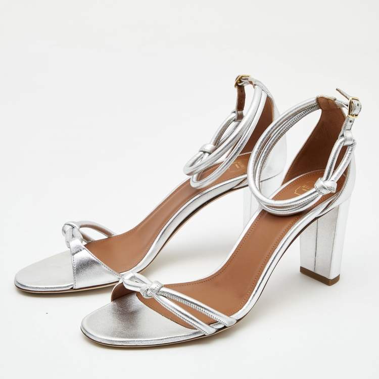 مملوكة مسبقًا Malone Souliers Silver Leather Ankle Strap  Sandals Size 41
