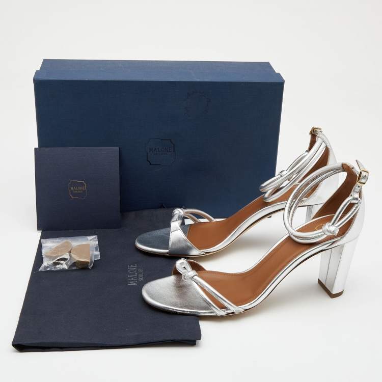مملوكة مسبقًا Malone Souliers Silver Leather Ankle Strap  Sandals Size 41