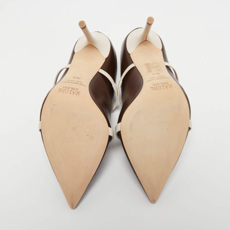 مملوكة مسبقًا Malone Souliers Brown/White Leather Maureen Mules Size 36.5