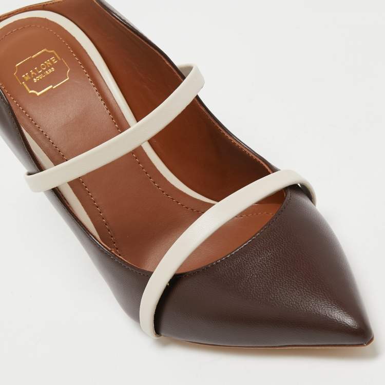 مملوكة مسبقًا Malone Souliers Brown/White Leather Maureen Mules Size 36.5