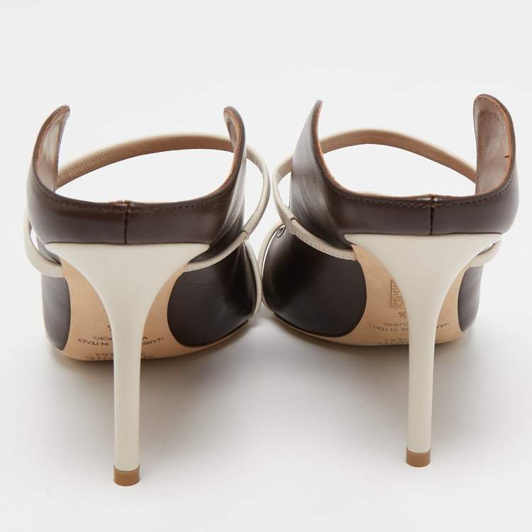 مملوكة مسبقًا Malone Souliers Brown/White Leather Maureen Mules Size 36.5