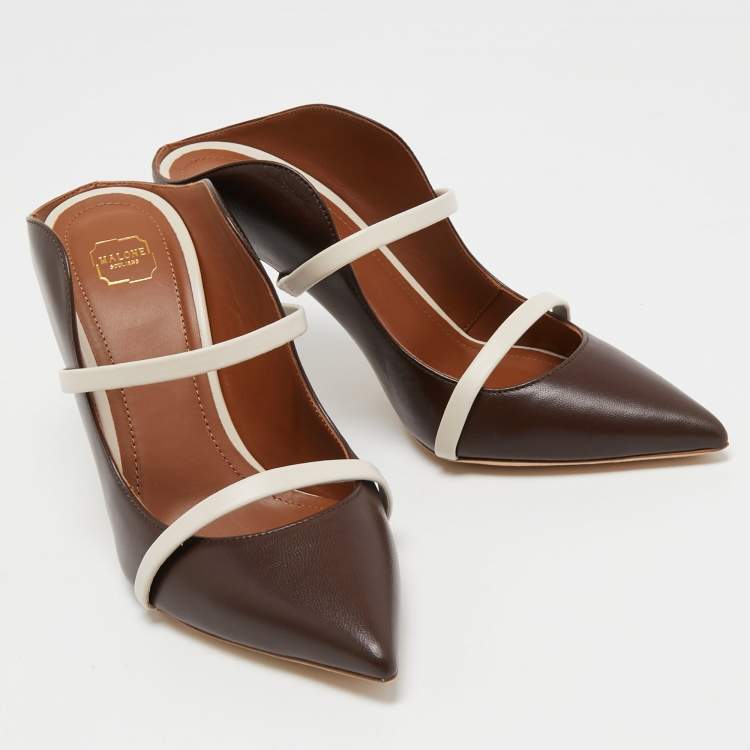 مملوكة مسبقًا Malone Souliers Brown/White Leather Maureen Mules Size 36.5
