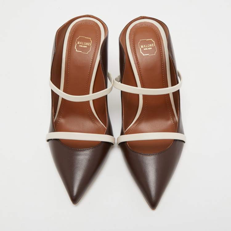 مملوكة مسبقًا Malone Souliers Brown/White Leather Maureen Mules Size 36.5