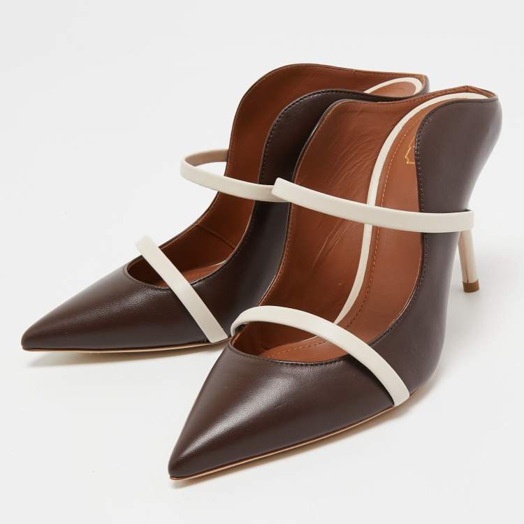 مملوكة مسبقًا Malone Souliers Brown/White Leather Maureen Mules Size 36.5