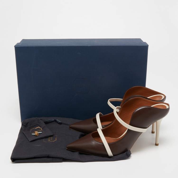 مملوكة مسبقًا Malone Souliers Brown/White Leather Maureen Mules Size 36.5